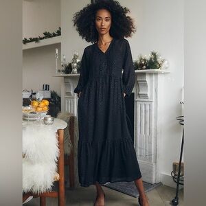 The White Company White Label Black Shimmer Chiffon Sheer Lined Maxi Dress Sz 4